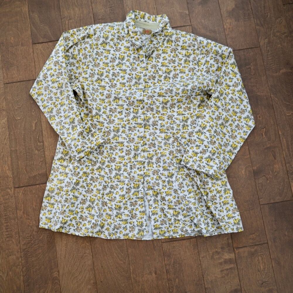 Tulip Long Sleeve Collared Lemons Shirt Dress White Womens Size XL